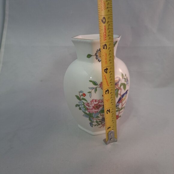 Aynsley England Bone China Pembroke Floral Vase 5" Hexagonal Gold Trim Vintage - Picture 6 of 8